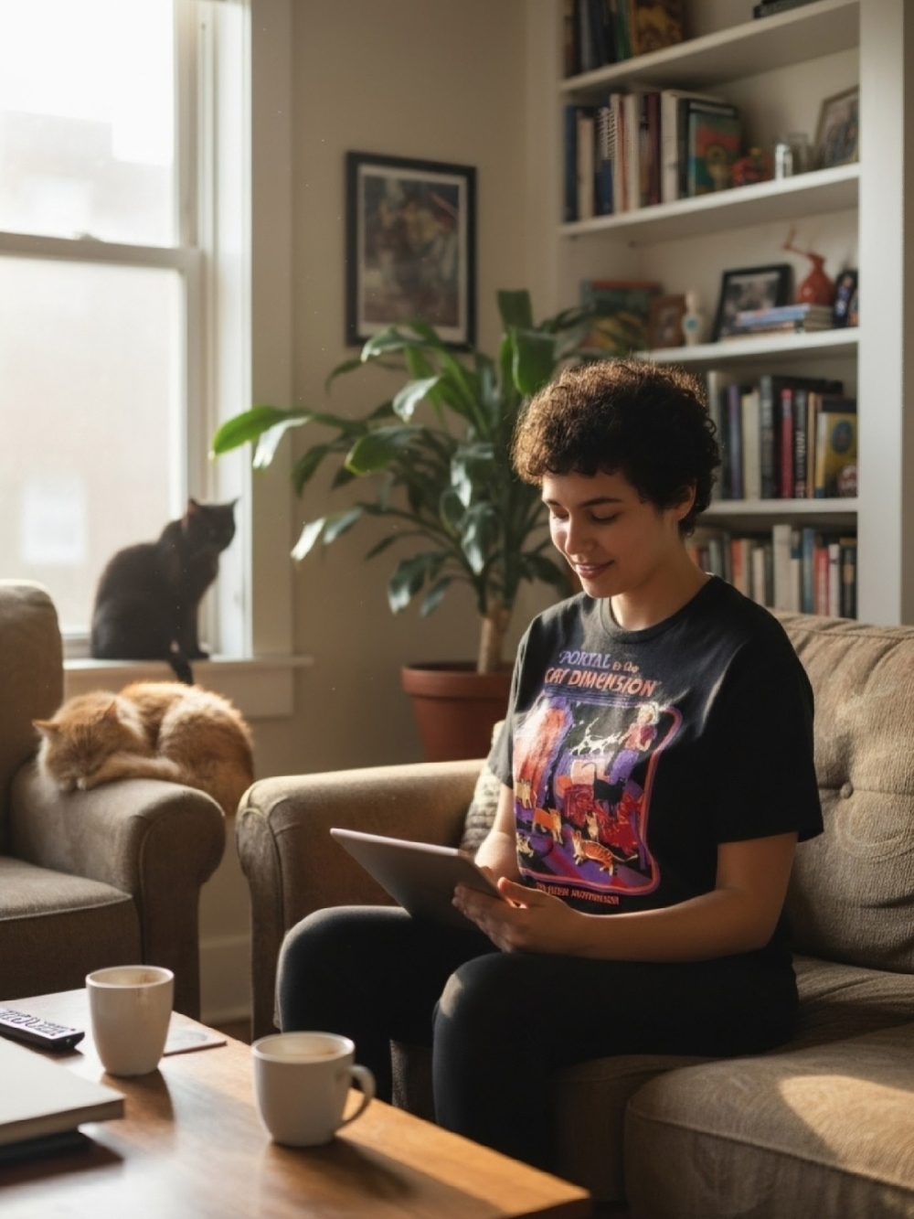 Cat Dimension Graphic Tee - Black